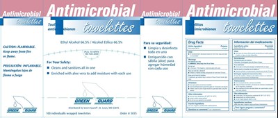 Green Guard Antimicrobial towelettes Label 2020